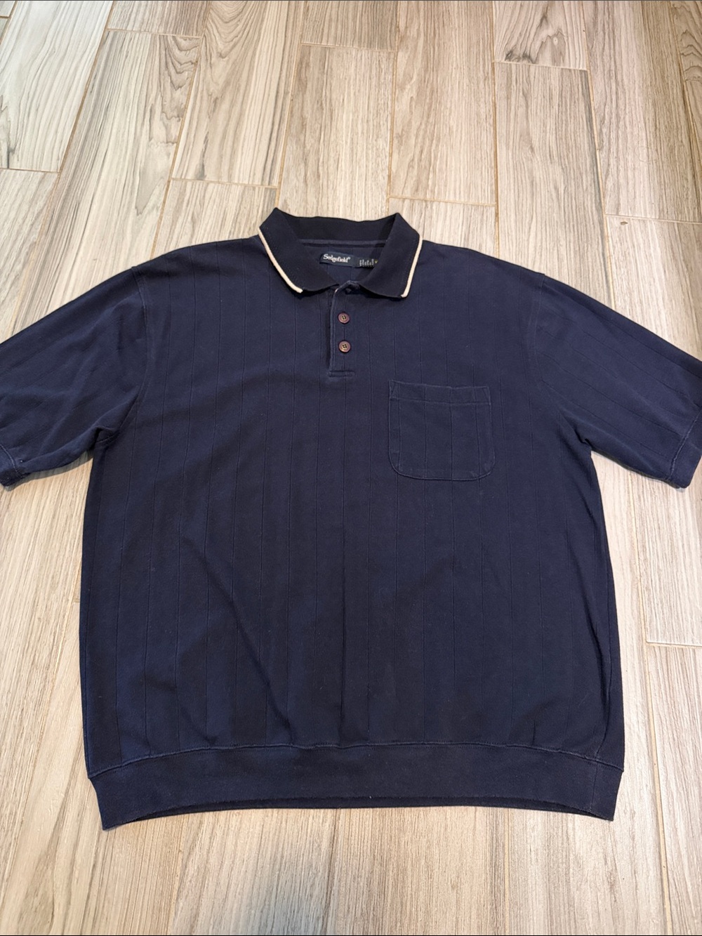 Sedgefield Navy Short-Sleeve Polo with Cream-Trim Collar